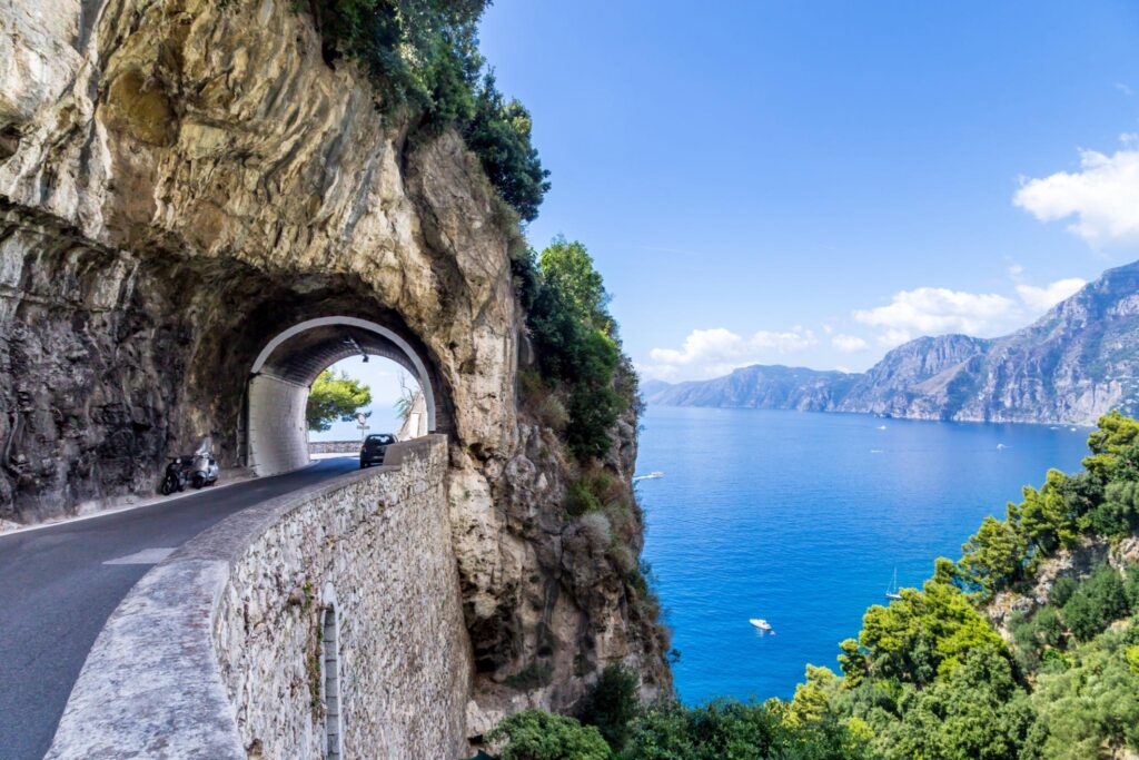 Amalfi Drive is on the coastline in the Campania region.