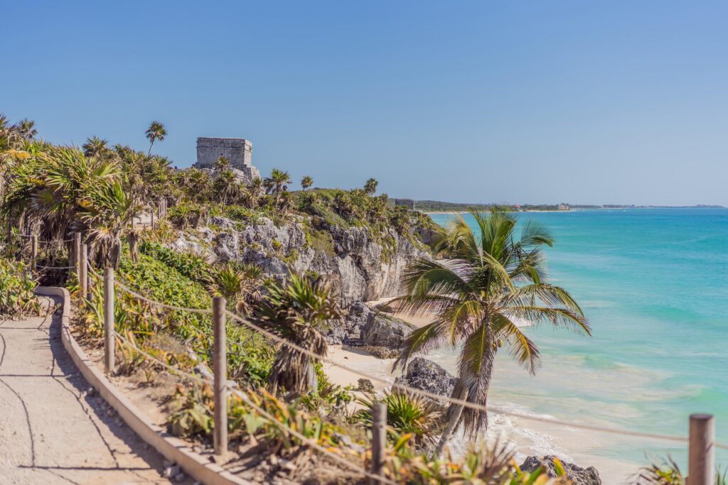 Beautiful view of an archaeological site of the Mayan culture in Tulum, Mexico.