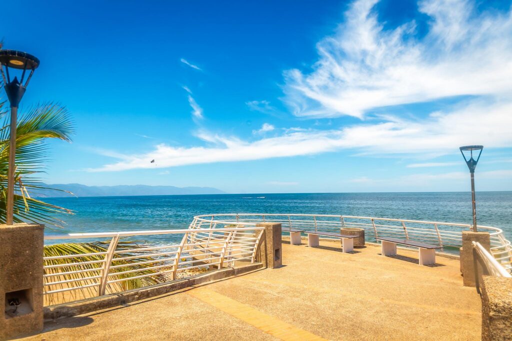 Beachfront view on a sunny day in Puerto Vallarta, Jalisco.