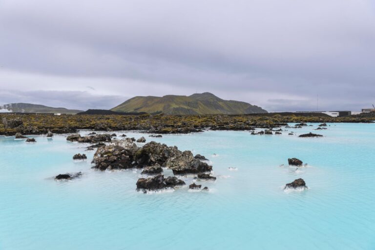 Blue Lagoon surrounded by lava fields, Reykjavik, Iceland.