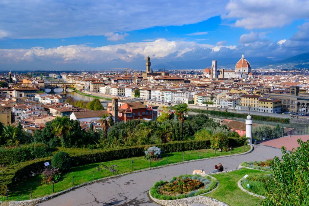 Panoramic view of the city of Florence from Michelangelo Square in Italy.