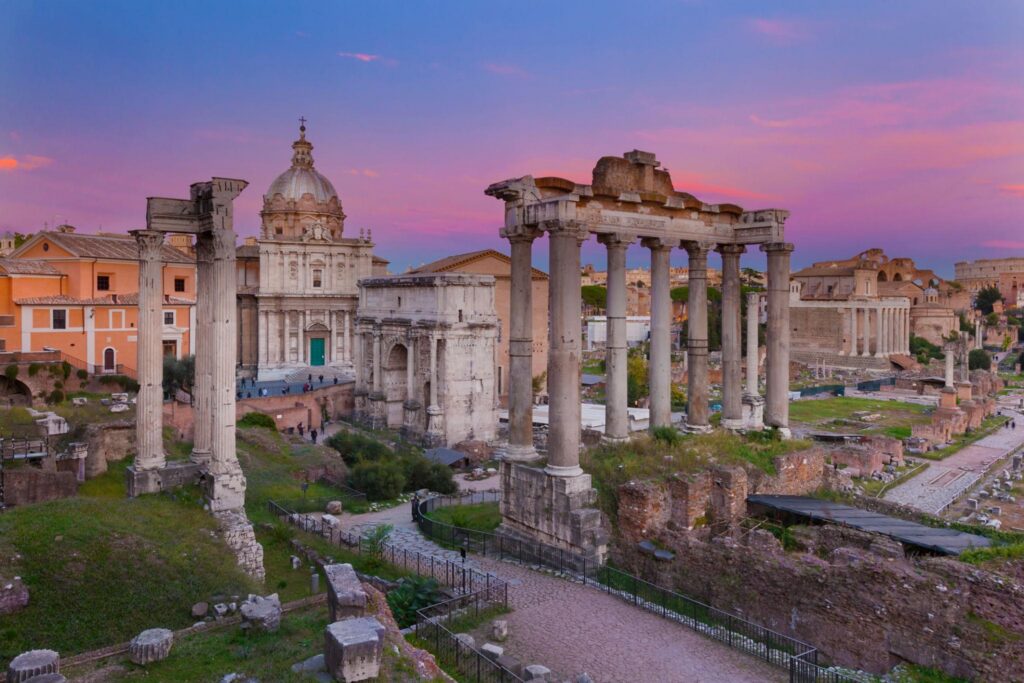 The Roman Forum at sunset, Rome.