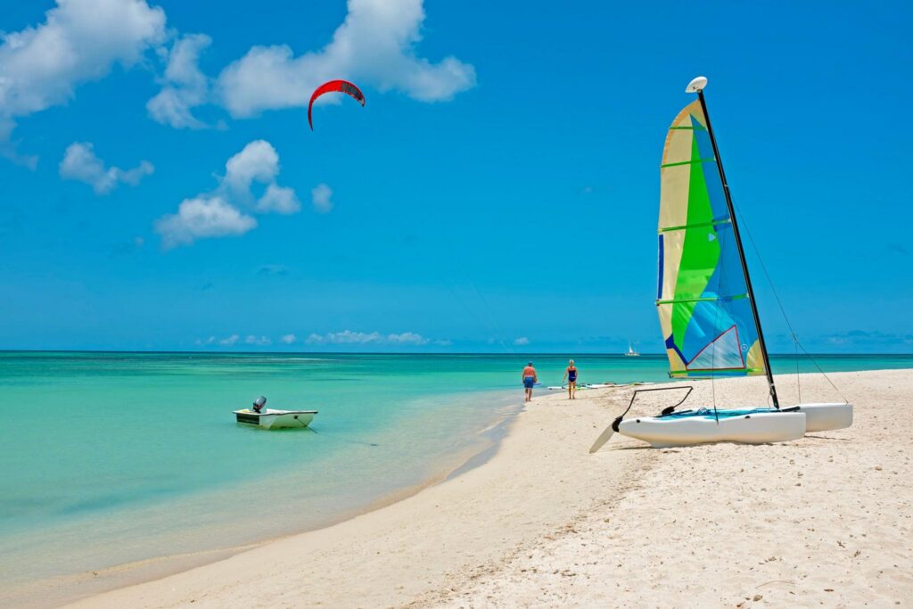 Water sports at Palm Beach on Aruba island in the Caribbean Sea.