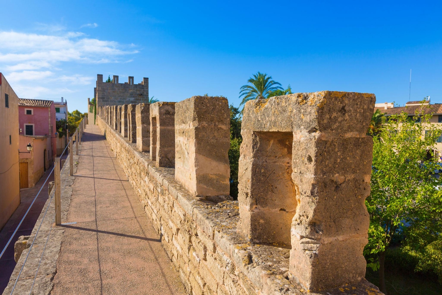 A stretch of the Alcudia Old Town Fortress Walls in Mallorca, Spain, which date back to the medieval period.