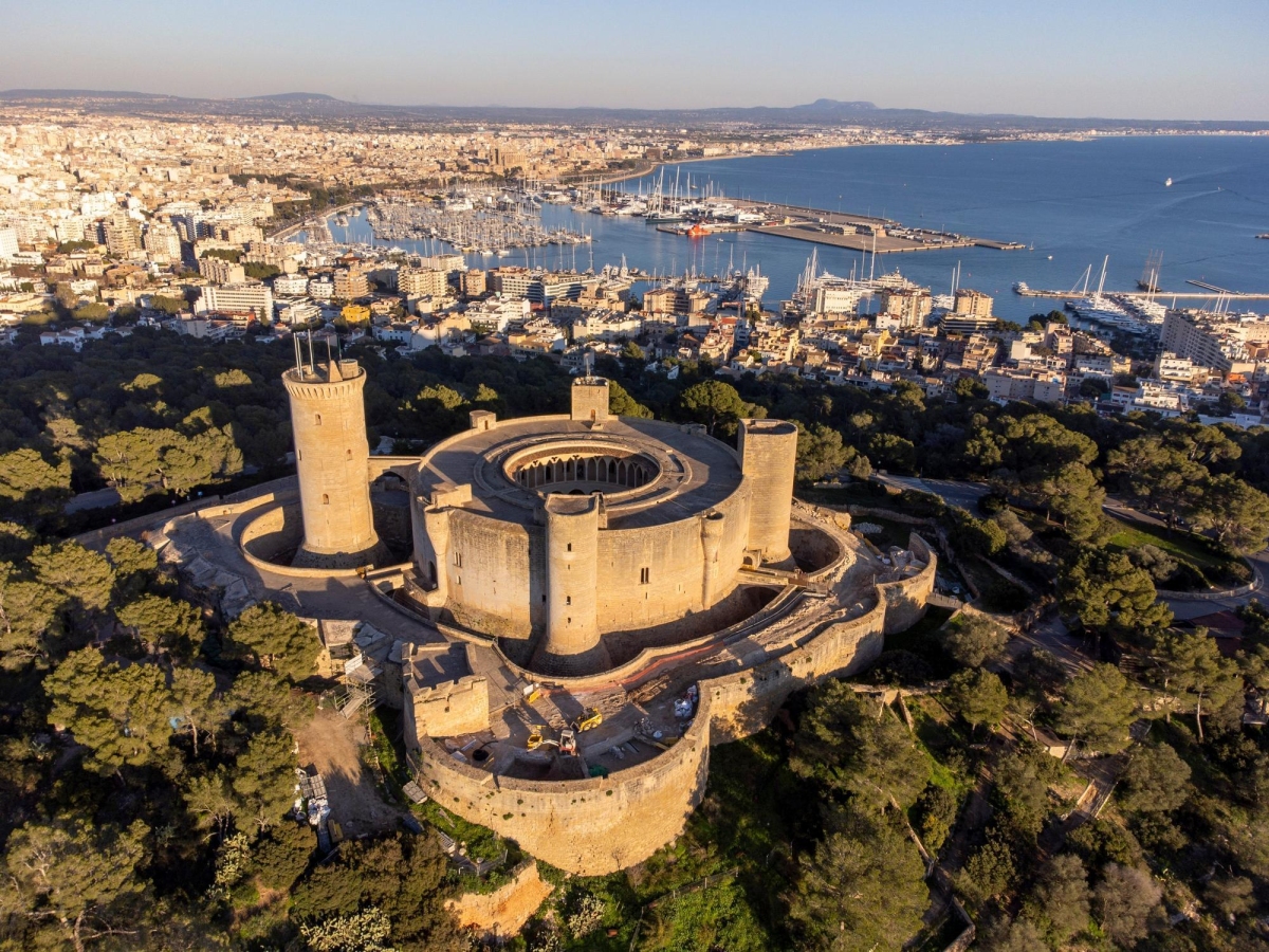 Bellver Castle is a unique circular Gothic style fortress located in Palma, Mallorca, Spain offering panoramic views of the city and the Bay of Palma.