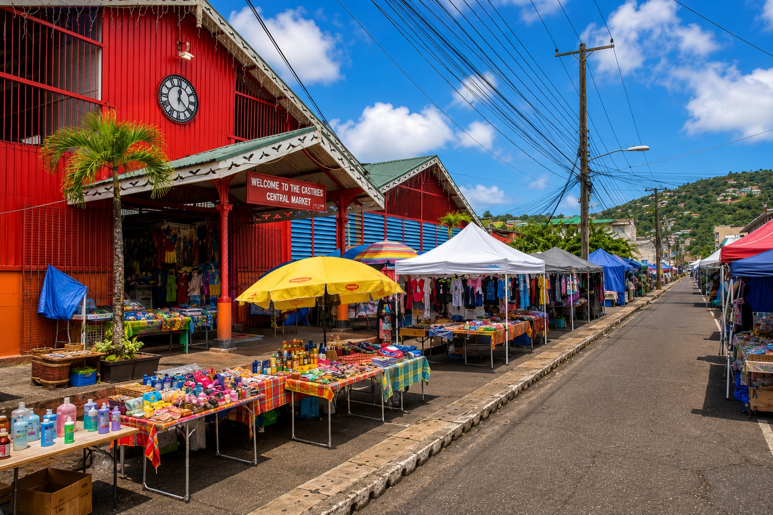 Castries Market, a popular destination for tourists looking to experience local culture, is a bustling open-air market famous for selling local produce, spices, household goods and handmade crafts.