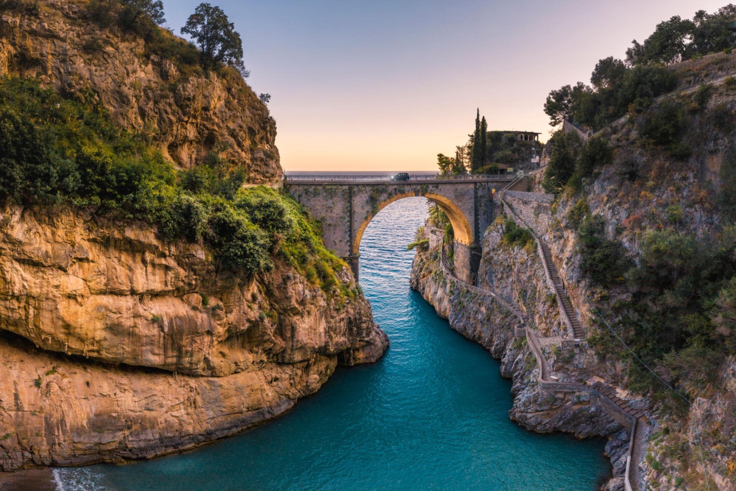The Fiordo di Furore, or Furore Fjord, is nestled between the towns of Amalfi and Positano on the Amalfi Coast of Italy.