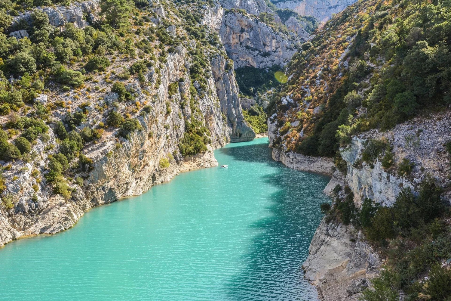 Known as the Grand Canyon of Europe, the Verdon Gorge, or Gorges du Verdon, is famous for its vibrant turquoise water and offers activities like kayaking, electric boating, and hiking.