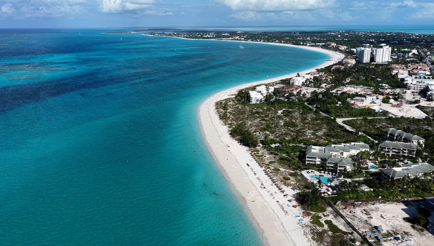 Grace Bay Beach in the Turks and Caicos Islands is known for its white sand and turquoise water.