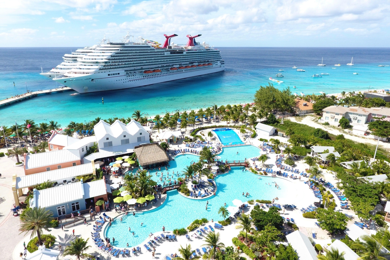 Grand Turk Cruise Center in the Turks and Caicos Islands is located on the southwest tip of Grand Turk island and includes a large swimming pool complex, a dedicated beach area known as Cruise Center Beach, or SunRay Beach, with numerous amenities for visitors.