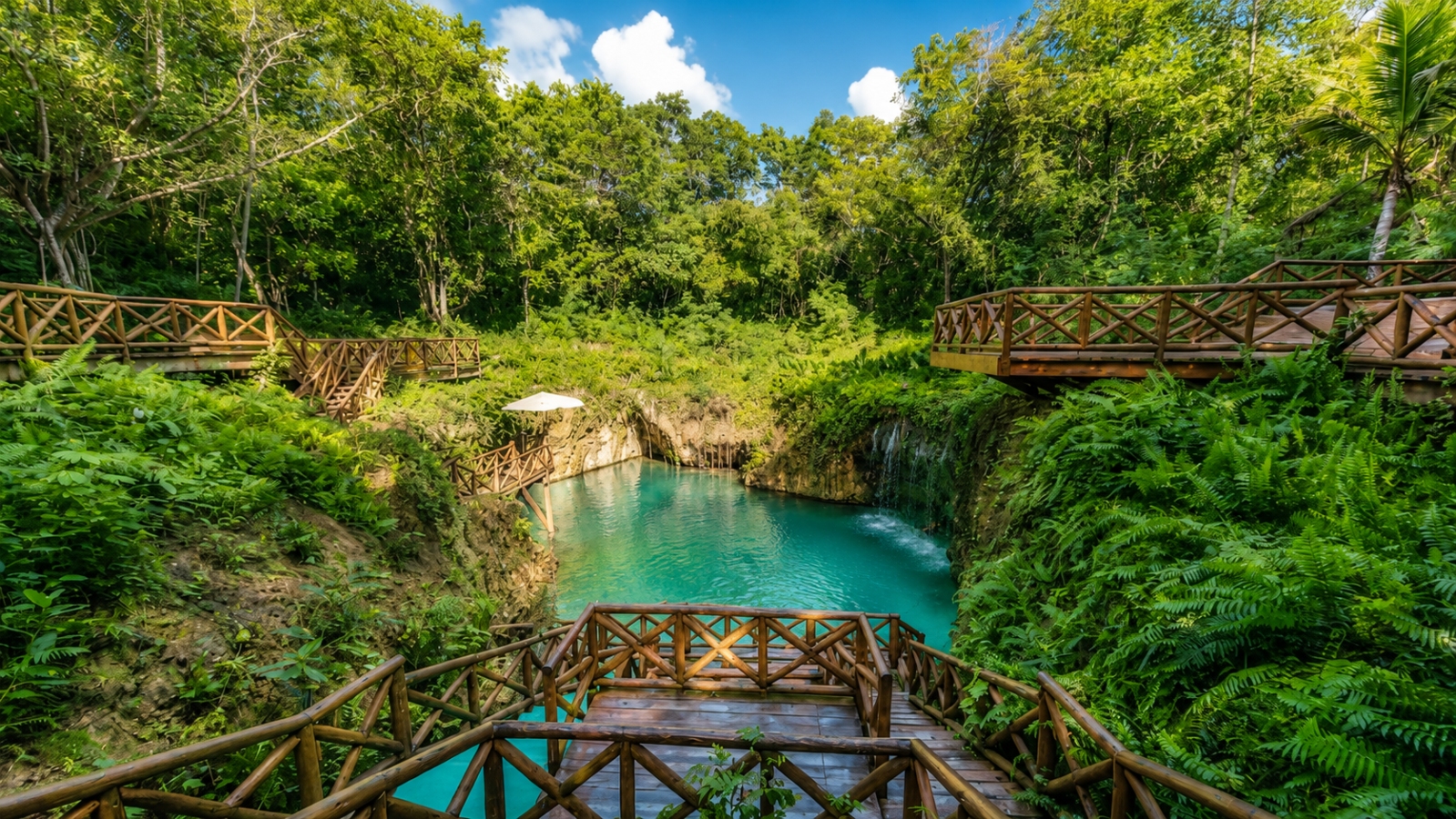 Hoyo Azul, or Blue Hole, is a natural cenote located within Scape Park in Punta Cana, Dominican Republic.