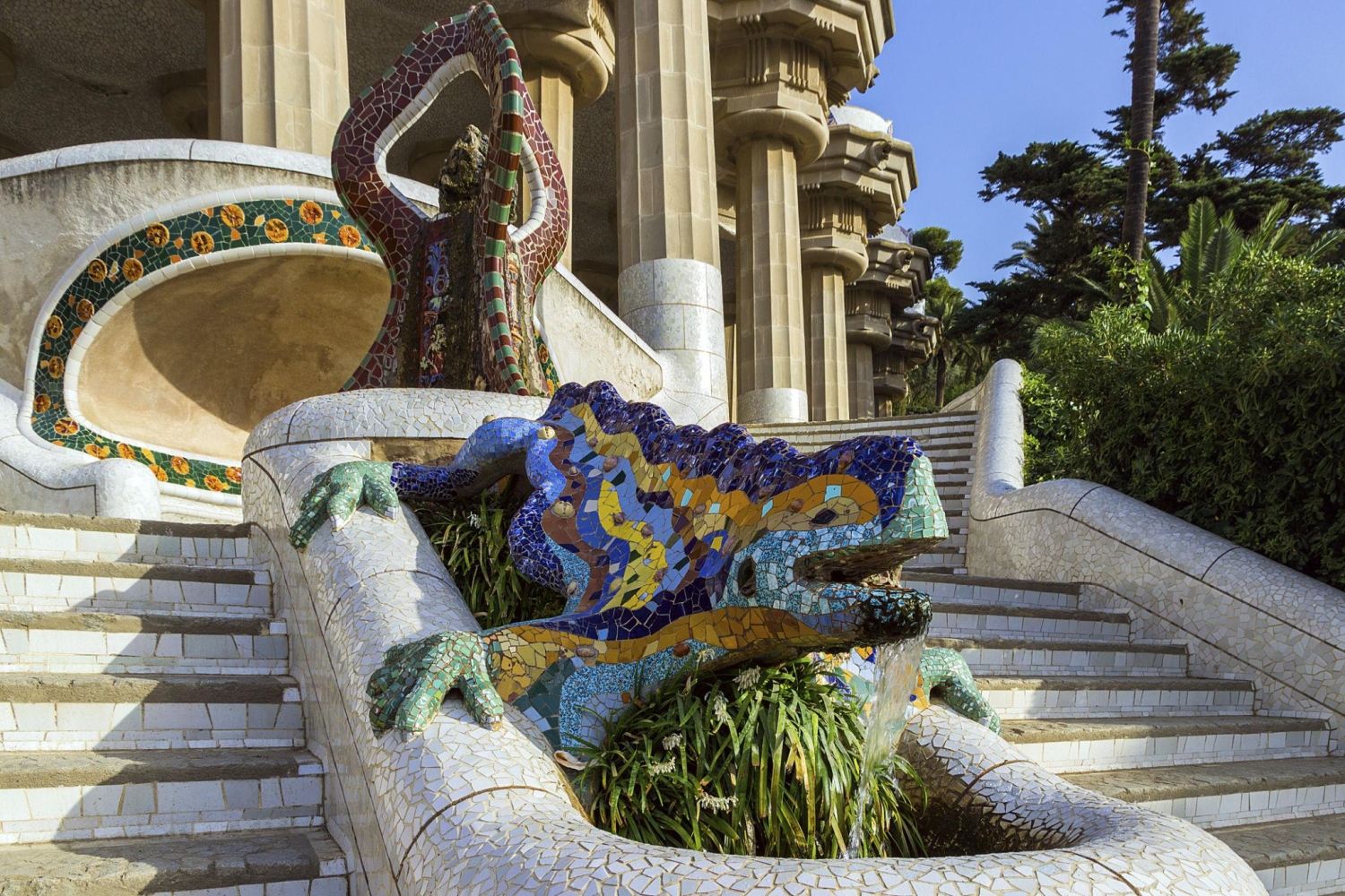 Park Guell in Barcelona, Spain was designed by Catalan architect Antoni Gaudi.
