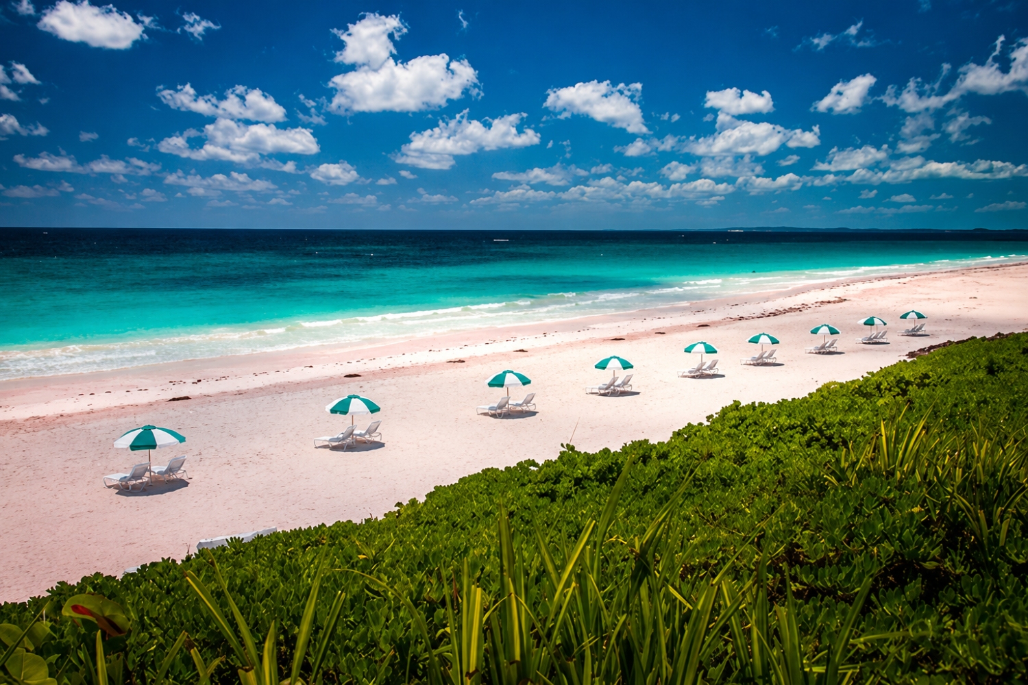 The famous Pink Sand Beach on Harbour Island near The Dunmore Resort in the Bahamas.
