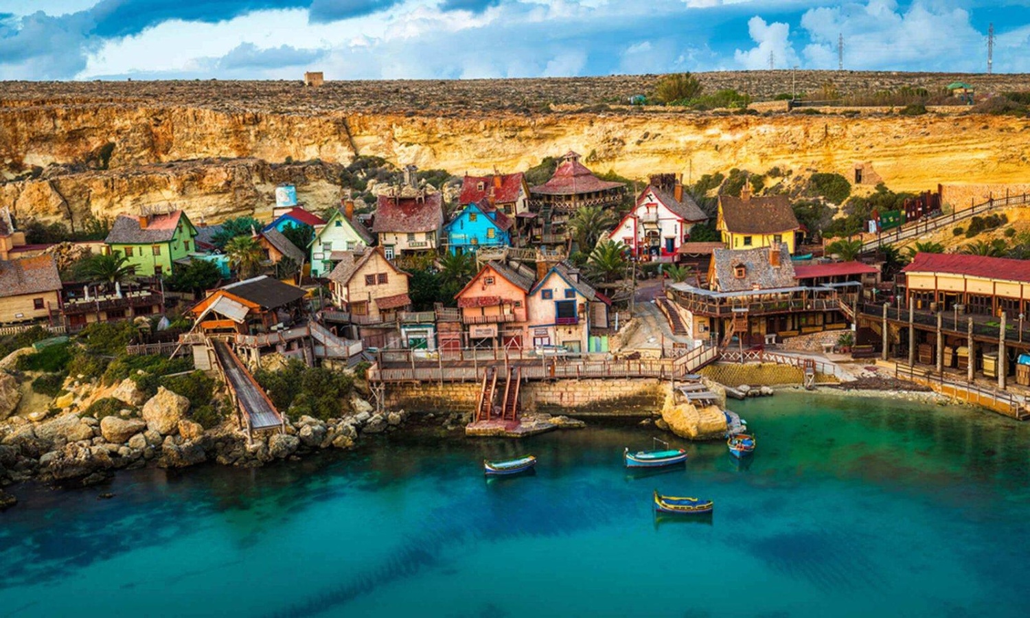 Popeye Village film set in Anchor Bay, Malta, which was originally built for the 1980 Popeye musical film.