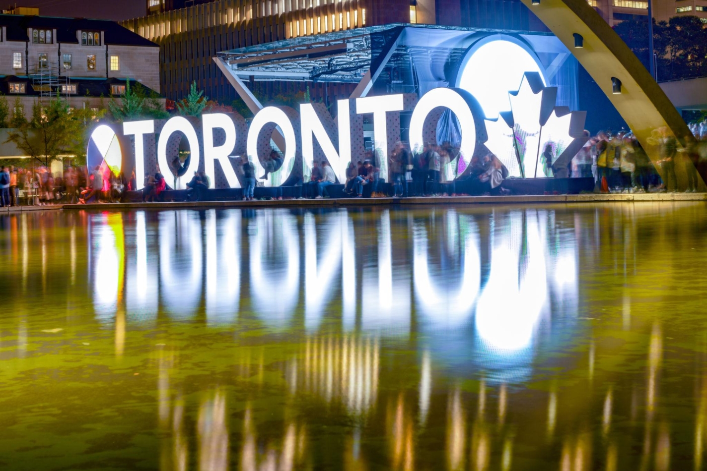 Toronto sign at City Hall and Nathan Phillips Square, Ontario, Canada.