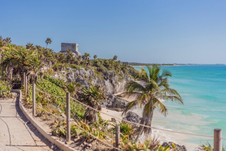 Beautiful view of an archaeological site of the Mayan culture in Tulum, Mexico.